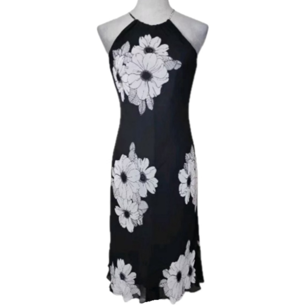 Ann Taylor Black and White Floral Midi Dress